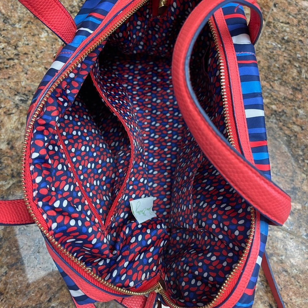 Vera Bradley Light Weight Fabric Handbag or Shoulder Purse, Orange Blue Stripes - Picture 6 of 7
